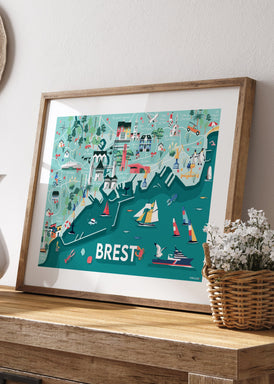 Affiche d'une carte illustrée de Brest