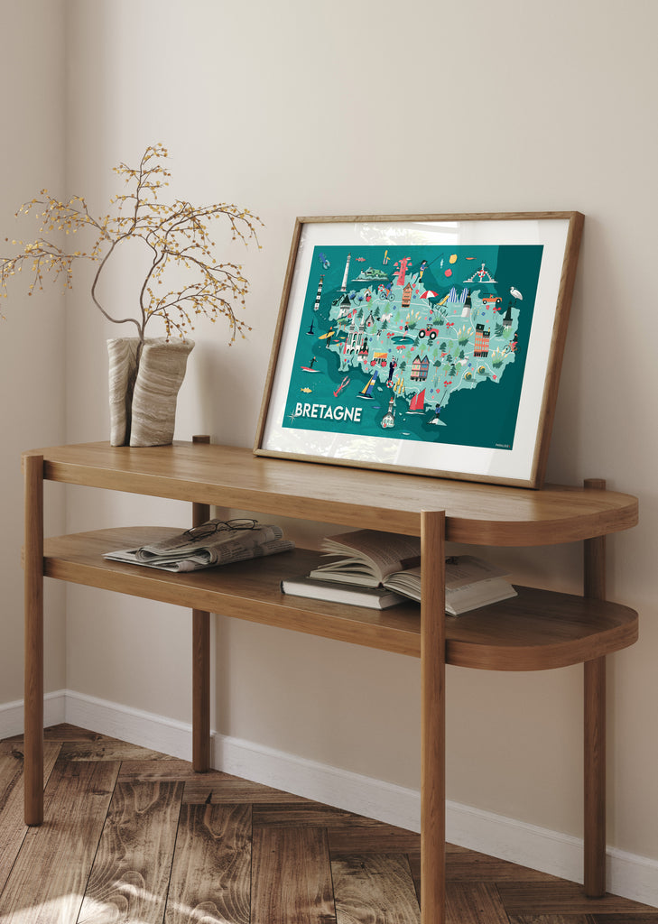 Affiche d'une carte illustrée de la Bretagne