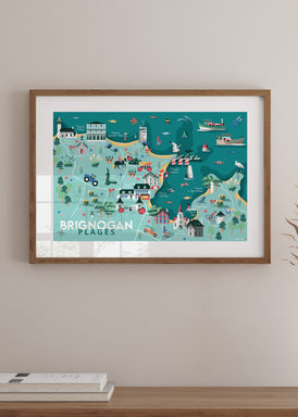 Affiche d'une carte illustrée de Brignogan-Plages