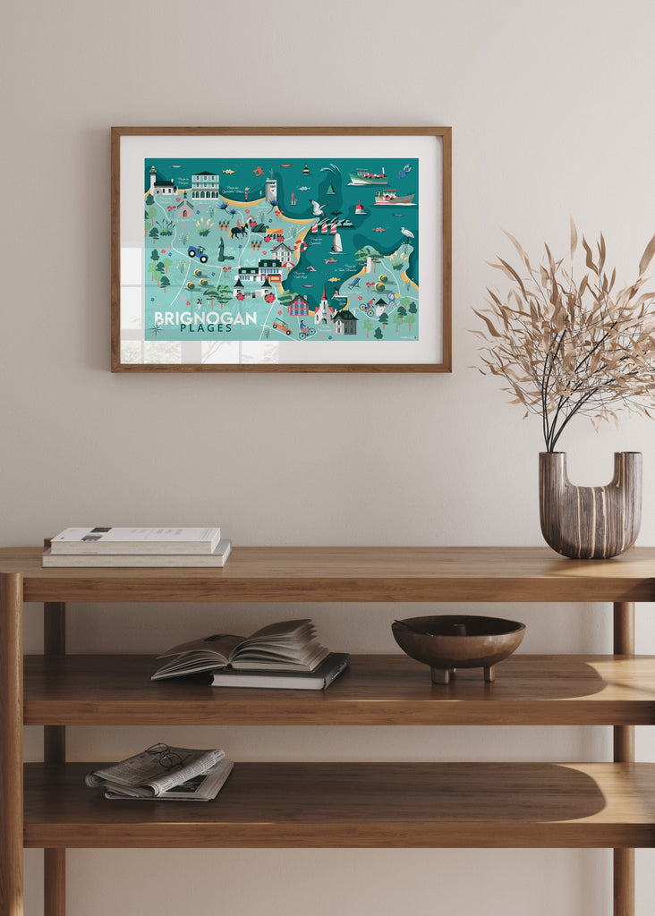 Affiche d'une carte illustrée de Brignogan-Plages