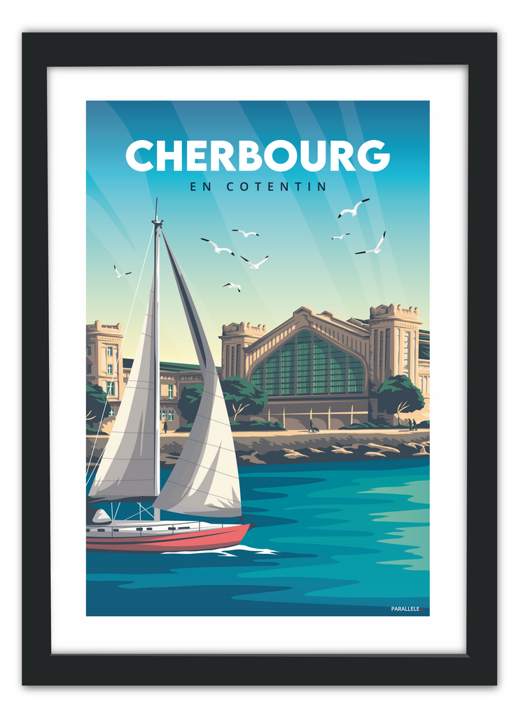 Affiche de la cité de la mer à Cherbourg-en-cotentin en Normandie avec un cadre noir