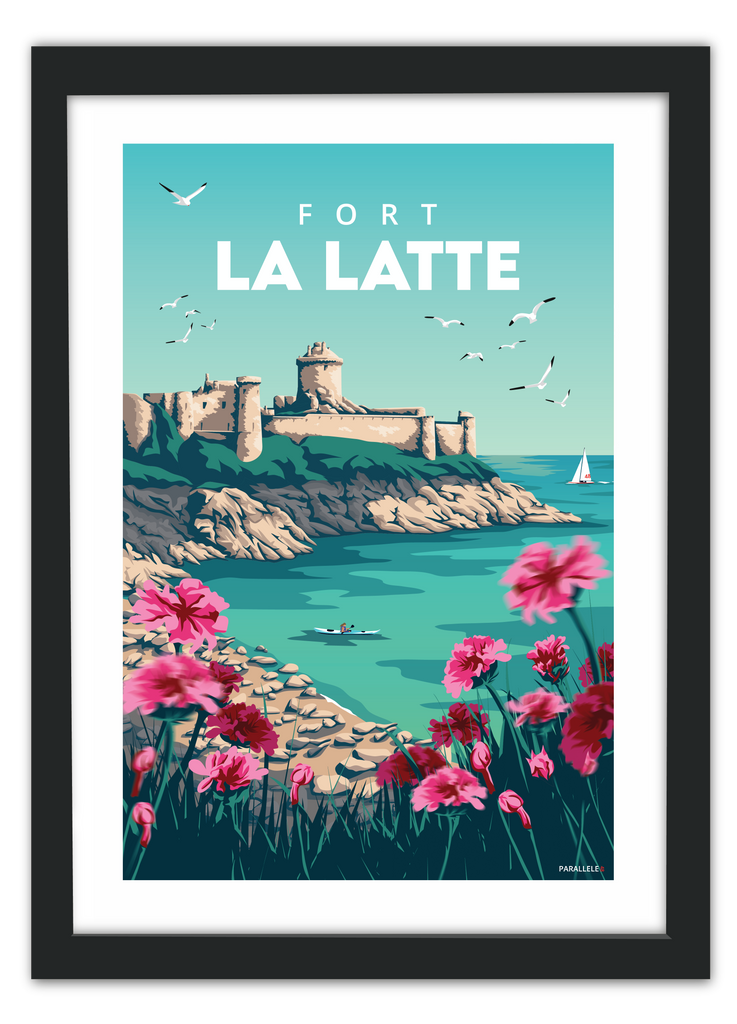 Affiche de Fort la Latte dans les Côtes-d'Armor avec un cadre noir
