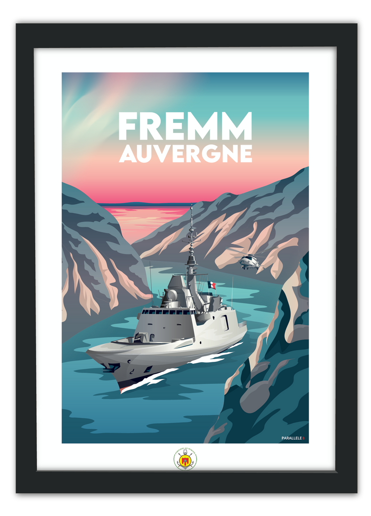Affiche de la frégate Fremm Auvergne avec un cadre noir