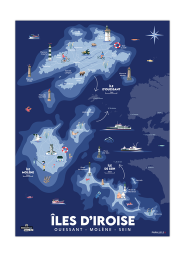 Affiche des trois îles de la mer d'Iroise : Ouessant, Molène et Sein