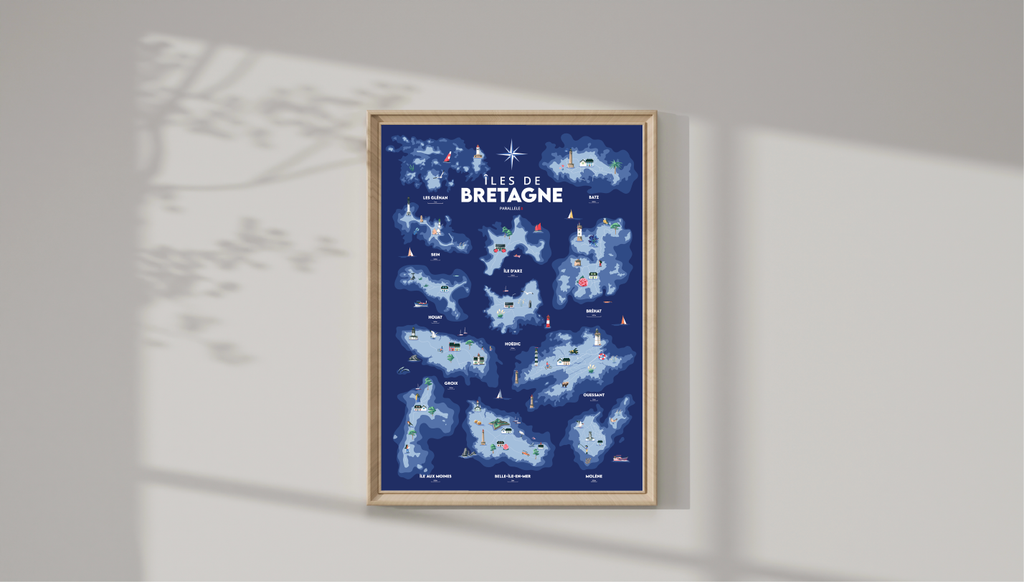 Affiche d'une carte illustrée des îles de Bretagne