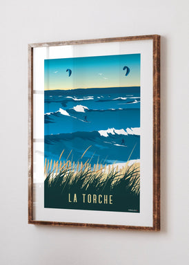Affiche de surfeurs sur le spot de la Torche