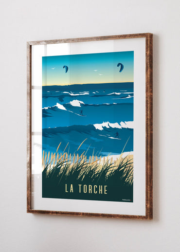Affiche de surfeurs sur le spot de la Torche