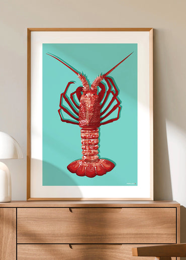 Affiche d'une Langouste sur fond bleu