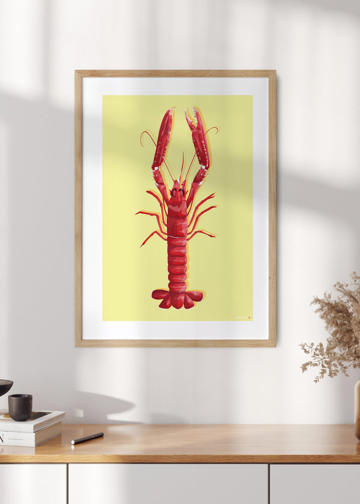 Affiche d'une langoustine sur fond jaune