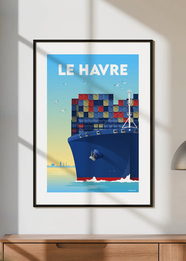 Affiche d'un porte-conteneur au Havre