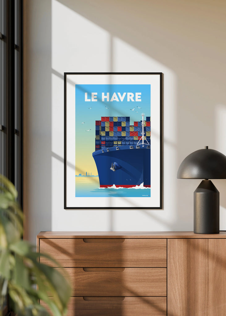 Affiche d'un porte-conteneur au Havre