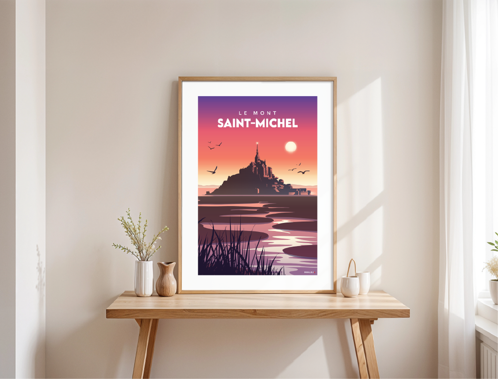 Affiche du Mont Saint-Michel dans les tons rouge orange