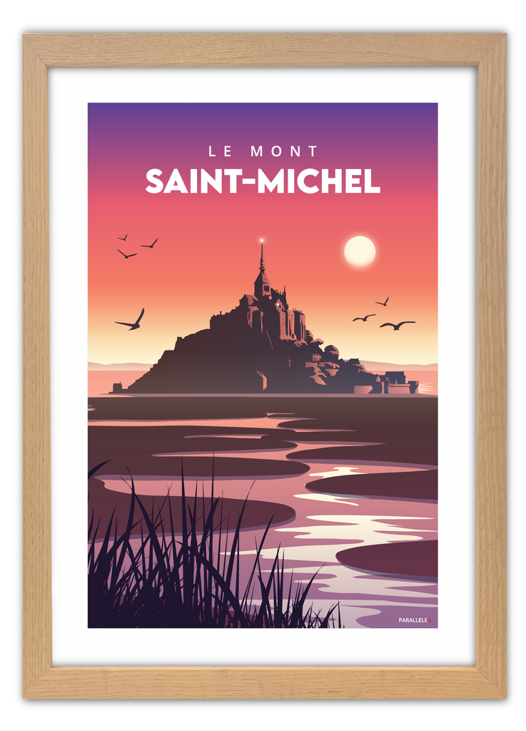 Affiche du Mont Saint-Michel avec un cadre en chêne