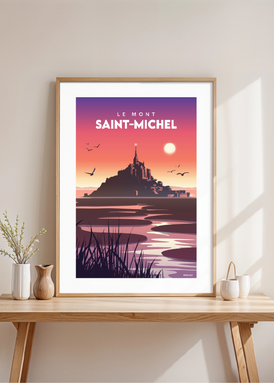 Affiche du Mont Saint-Michel pendant un coucher de soleil