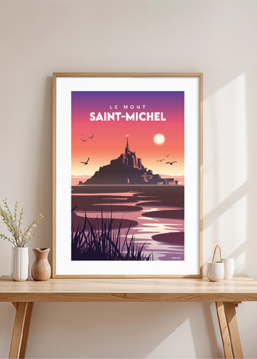 Affiche du Mont Saint-Michel pendant un coucher de soleil
