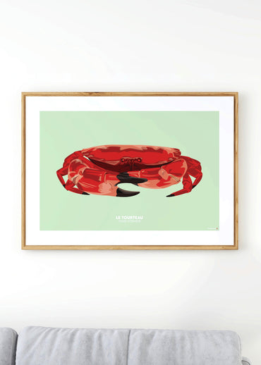 Affiche d'un tourteau rouge sur fond vert