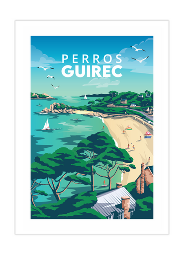 Affiche de la plage de Trestrignel à Perros-Guirec