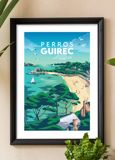 Affiche de la plage de Trestrignel à Perros-Guirec