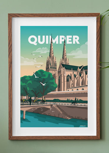 Affiche déco des quais de l'Odet et de la cathédrale de Quimper