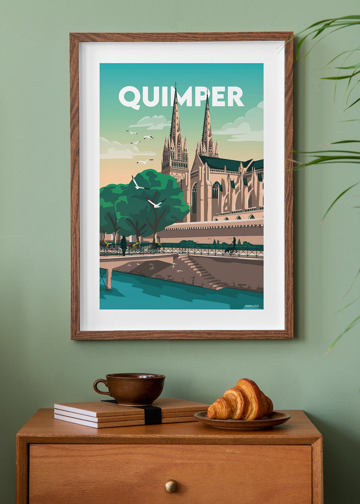 Affiche déco des quais de l'Odet et de la cathédrale de Quimper