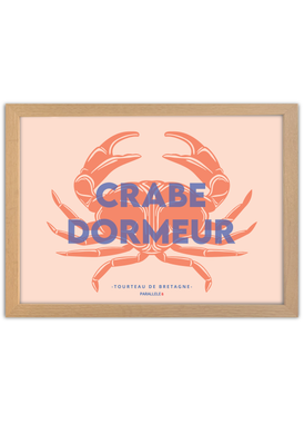 Affiche du Crabe dormeur, tourteau de Bretagne avec un cadre en chêne