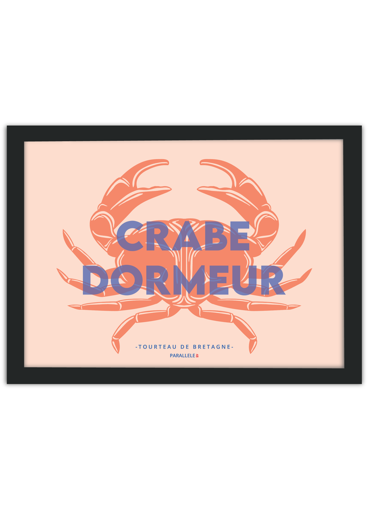 Affiche du Crabe dormeur, tourteau de Bretagne avec un cadre noir