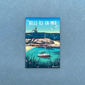 Magnet finition mat représentant une illustration de la Pointe des Poulains à Belle-Île-en-Mer dans le Morbihan. Produit made in France de la marque bretonne Parallèle 48 basée à Brest. Idée déco pour la cuisine. 
Aimant pour réfrigérateurs.