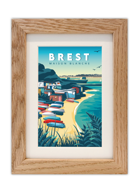 Carte postale du port de la Maison Blanche à Brest avec un cadre en chêne