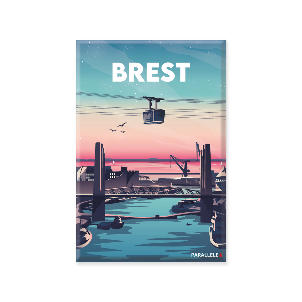 Magnet d'un coucher de soleil sur Brest et le pont de recouvrance