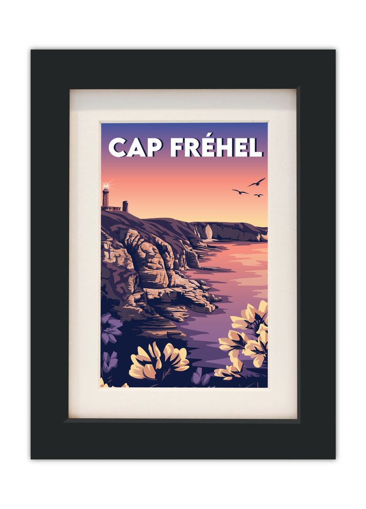 Carte postale du Cap Fréhel dans les Côtes d'Armor avec un cadre noir