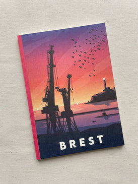 Notebook A5 représentant un paysage de Brest dans le Finistère, sous un coucher de soleil