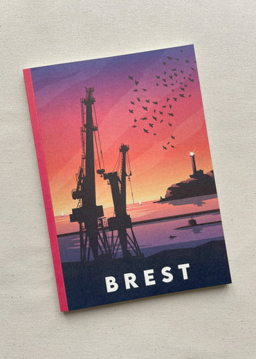 Notebook A5 représentant un paysage de Brest dans le Finistère, sous un coucher de soleil