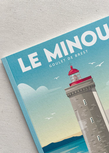 Illustration du Phare du Minou dans le goulet de Brest sur un carnet A5 imprimé en France