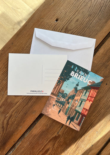 Carte postale de la ville médiévale de Saint-Brieuc dans les Côtes d'Armor