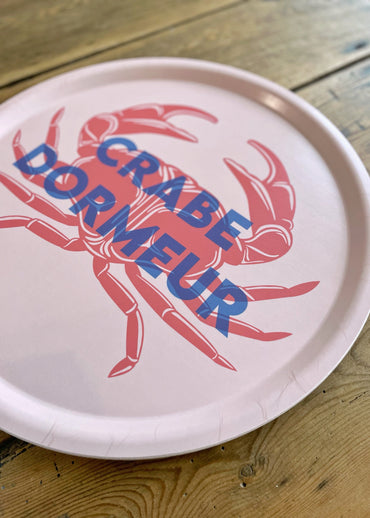 Plateau décoratif rond en bois de bouleau du tourteau de Bretagne made in Sweden