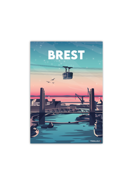 Carte postale d'un coucher de soleil sur le pont de Recouvrance à Brest
