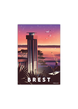 Carte postale de la tour de l'horloge de la gare de Brest