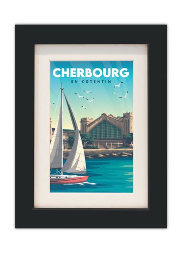 Carte postale de la cité de la mer à Cherbourg-en-Cotentin avec un cadre noir