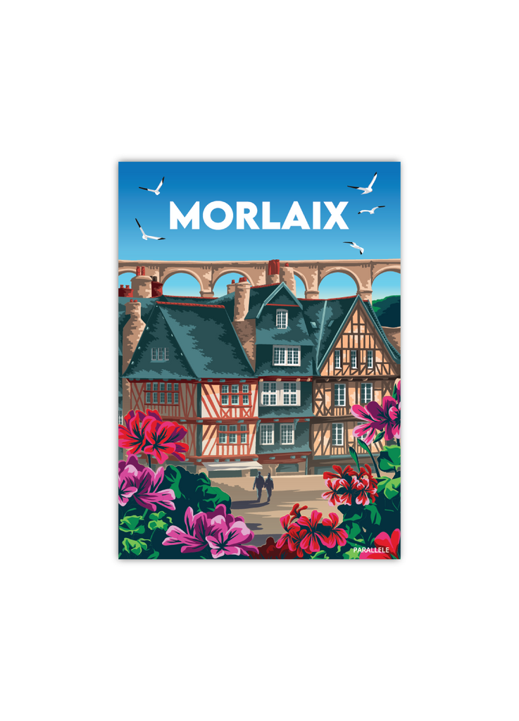 Carte postale de la vieille ville bretonne de Morlaix