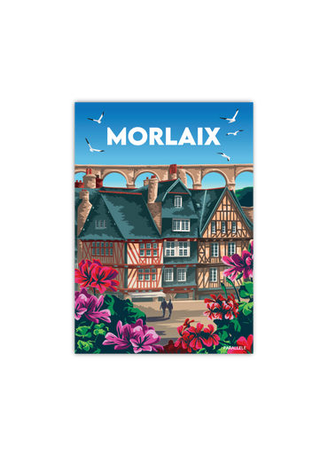 Carte postale de la vieille ville bretonne de Morlaix