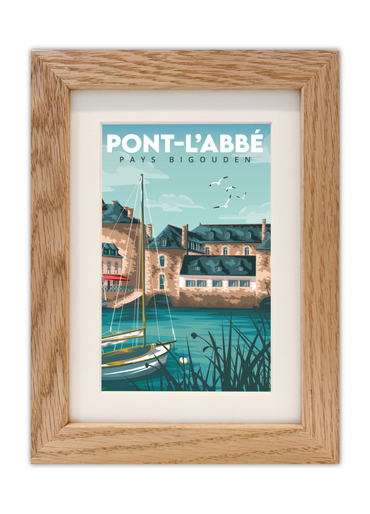 Carte postale de Pont-l'Abbé dans le Pays Bigouden avec un cadre en chêne