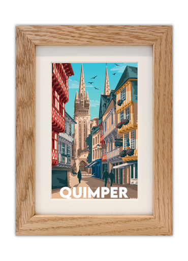 Carte postale de la Cathédrale Saint-Corenthin à Quimper avec un cadre en Chêne