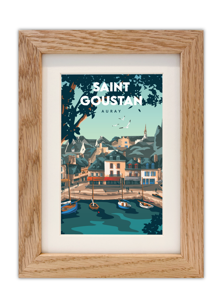 Carte postale du port de Saint-Goustan à Auray avec un cadre en chêne