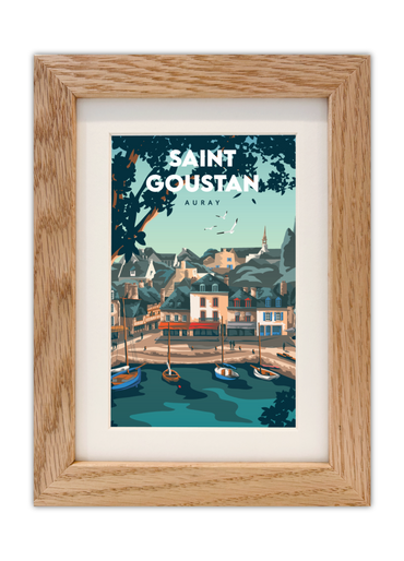 Carte postale du port de Saint-Goustan à Auray avec un cadre en chêne