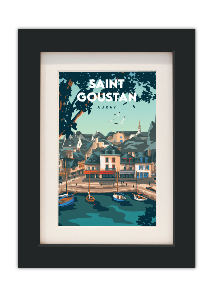 Carte postale du port de Saint-Goustan à Auray avec un cadre noir