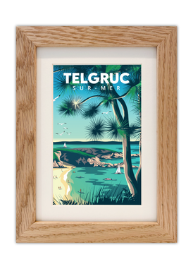 Carte postale de la plage de Trez Bihan à Telgruc-sur-Mer avec un cadre en chêne