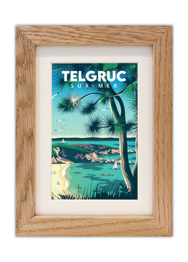 Carte postale de la plage de Trez Bihan à Telgruc-sur-Mer avec un cadre en chêne