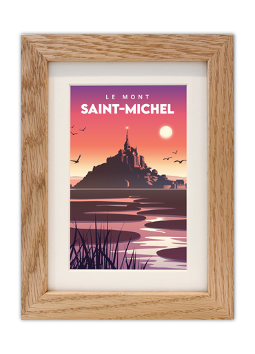 Carte postale du Mont Saint-Michel avec un cadre en chêne