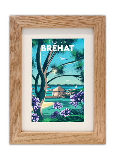 Carte postale de l'île de Bréhat avec un cadre en chêne