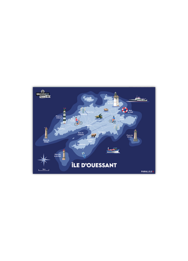 Carte postale de la carte illustrée de l'Île d'Ouessant